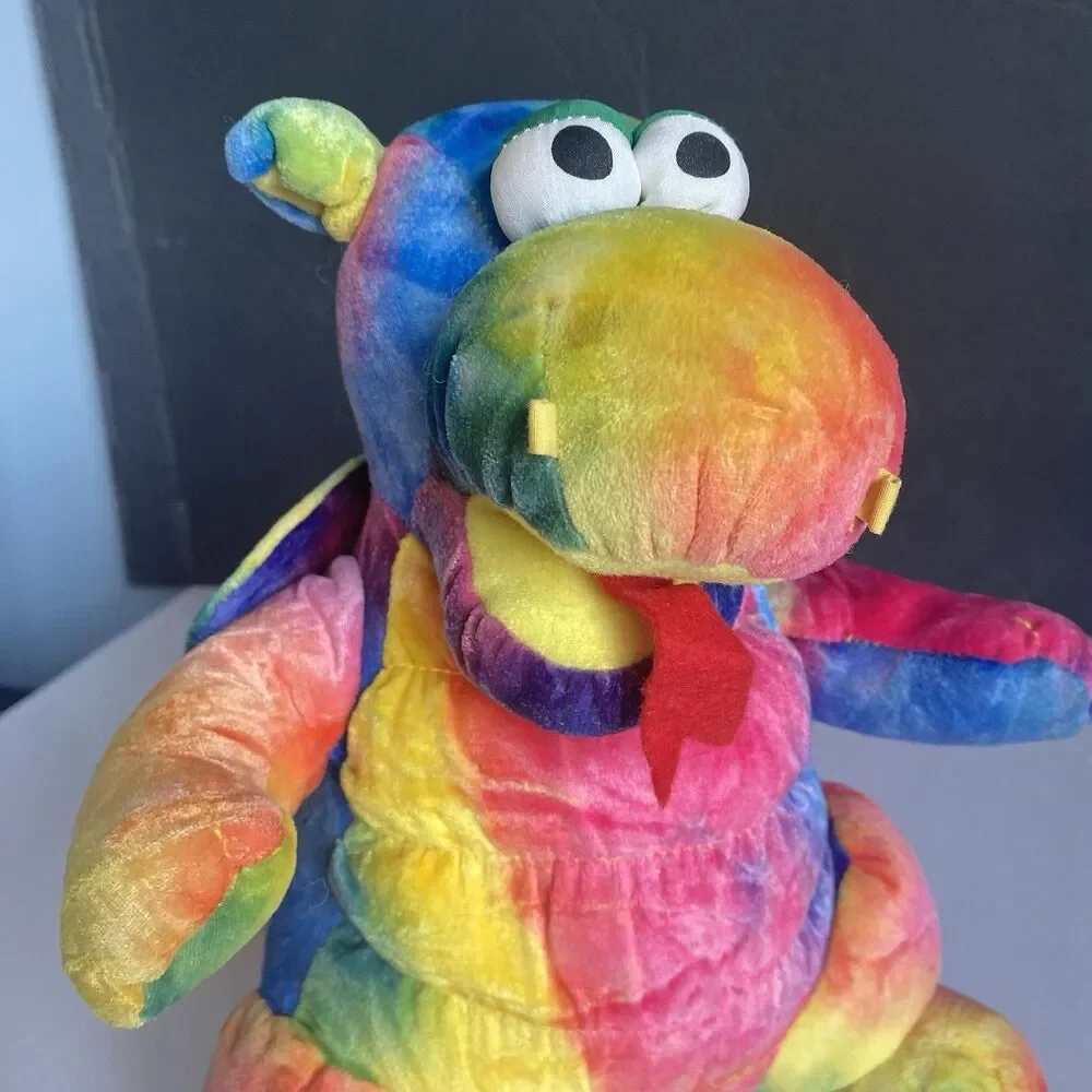 Vtg CHOSUN Plush Tie Dye Dragon w/ Squeaker Squeeze Roar Video